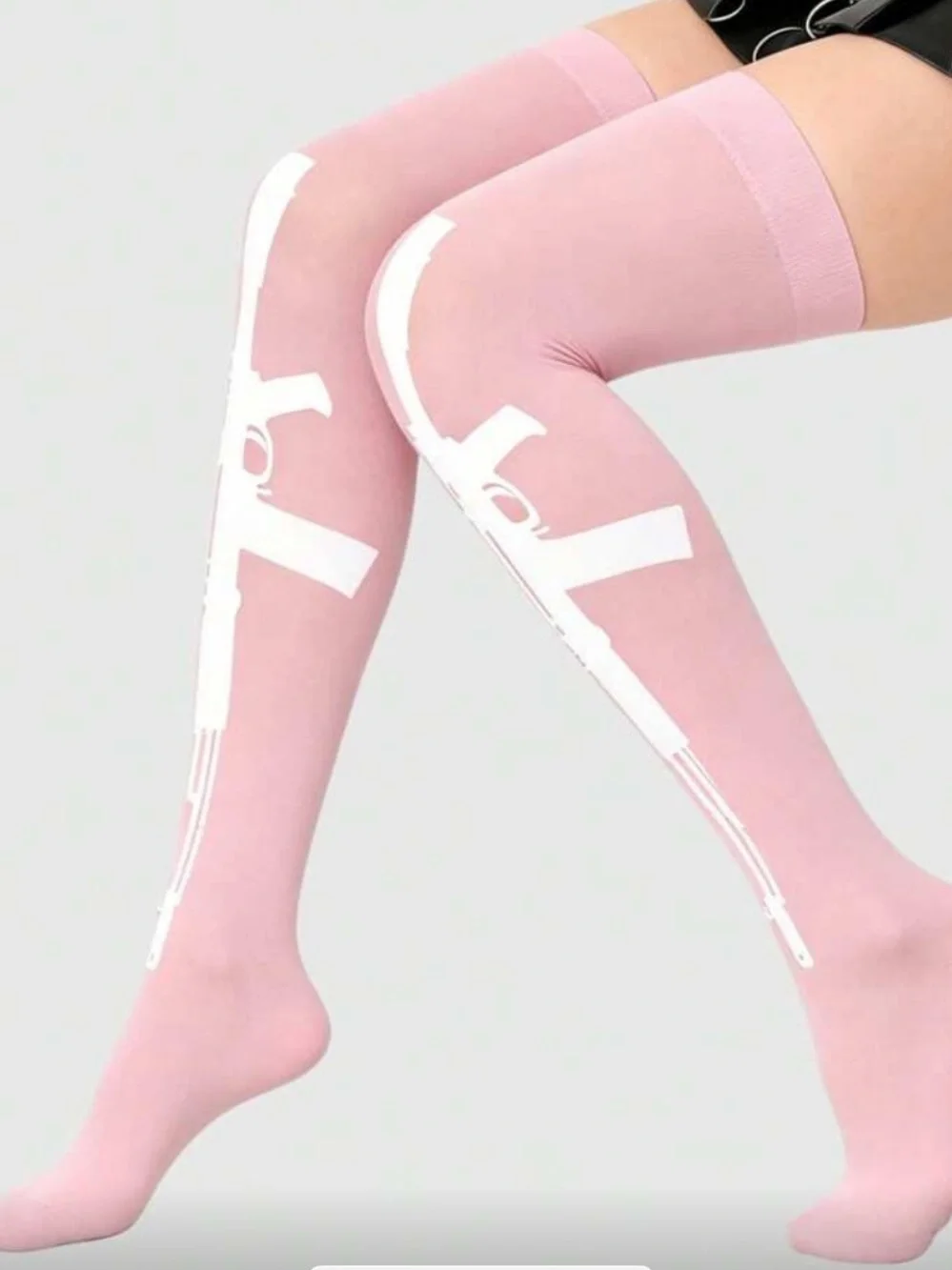 Pink Thigh-High Socks with White Rifle Graphic
